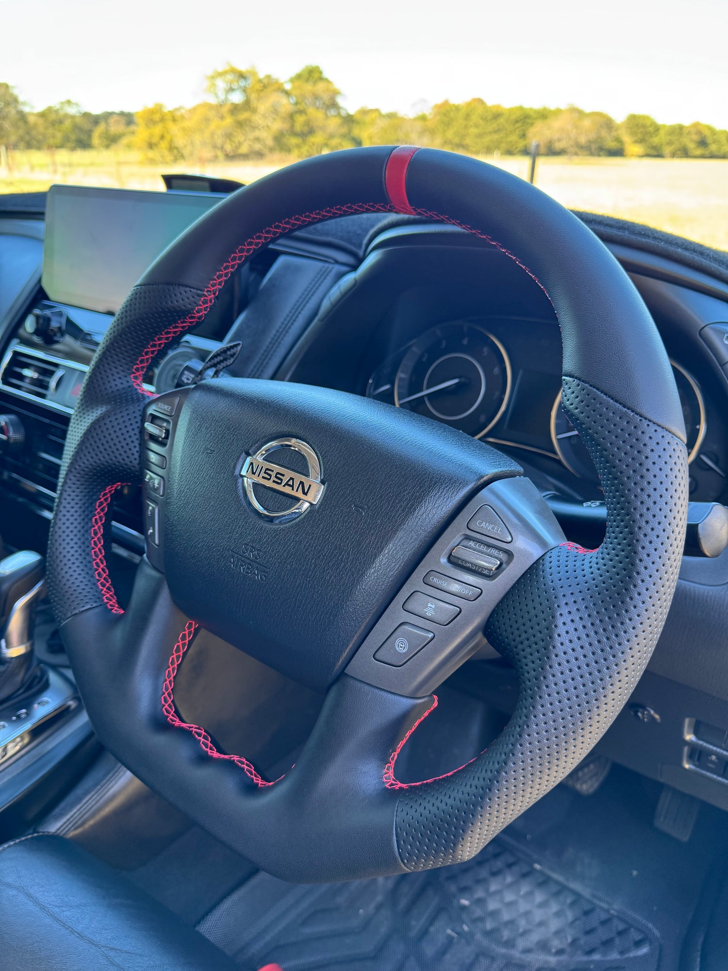 Sports Black Leather Steering Wheel – Nissan Y62 Patrol
