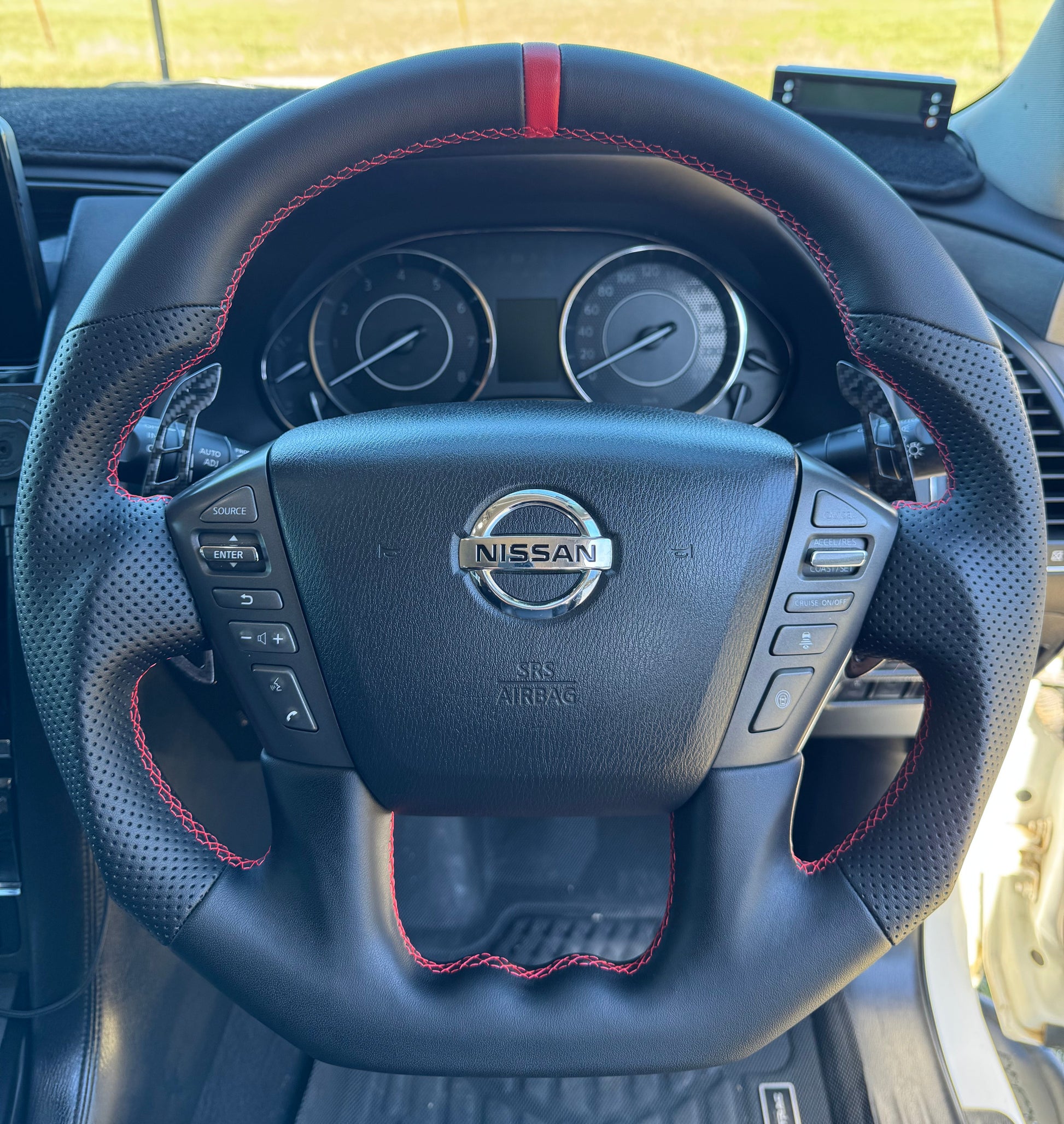 Sports Black Leather Steering Wheel – Nissan Y62 Patrol